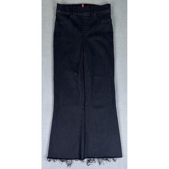 SPANX Denim - Spanx Jeans Womens Small Black Cropped Flare Pull On Stretch Distressed Raw Hem